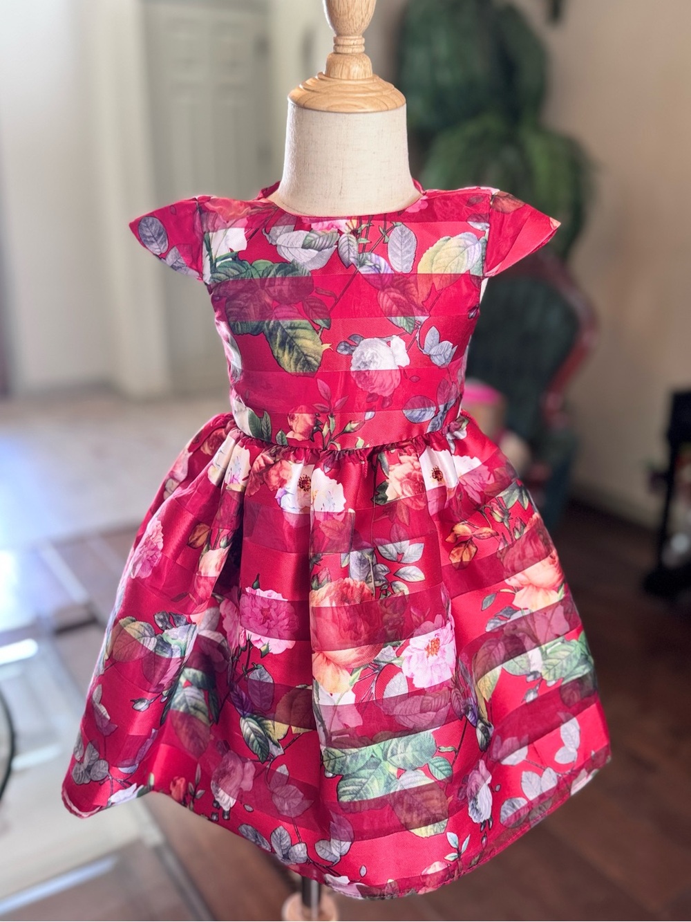 Girls Red Floral Party Dress